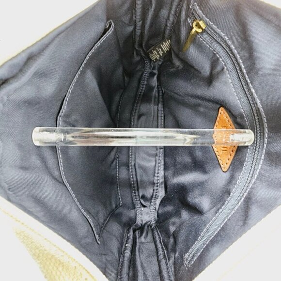 FOSSIL Navy Blue Ivory Striped Linen Crossbody Leather Accents Adjustable Strap - Picture 13 of 16